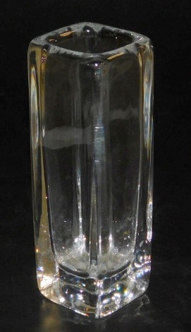 An Orrefors glass vase, designed by Nils Landberg of elongated cube form, number 396-121, etched mark, 18cm high.