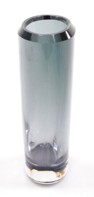 A Skruf Glasbruk amethyst to grey glass vase, designed by Bengt Edenfalk, of faceted tapering form, etched mark to base, 17cm high, - 2