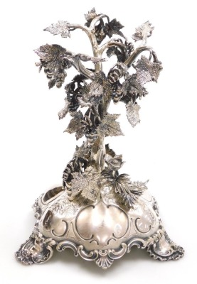 A Victorian silver plate and cut glass comport, by Muirhead and Son, Glasgow, with a leaf engraved frosted glass bowl, above a stem cast with vines, on a Rococo base with scroll feet, impressed marks, 29.5cm high. - 2