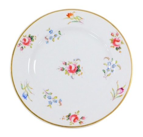 An early 19thC Swansea porcelain plate, in the manner of William Billingsley, decorated with sprigs of roses and other flowers, within a gilt border, painted mark, 20.5cm wide.