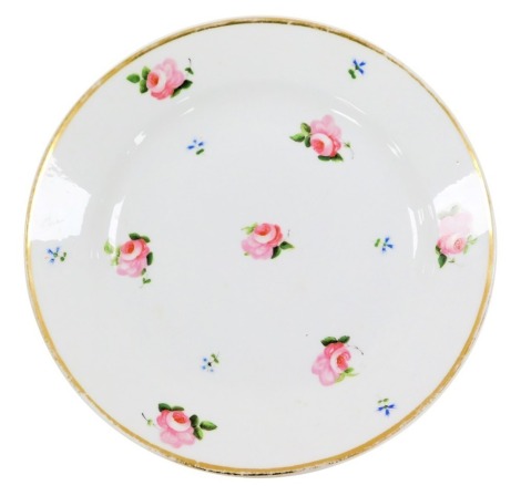 An early 19thC Swansea porcelain plate, possibly decorated by William Billingsley, painted with roses and cornflowers, ex-Sherman collection, 20.5cm wide.