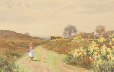 Richard Hartley (British, 1841-1921). Moorland landscape with figure on a track, watercolour, signed, 21.5cm x 31.5cm.