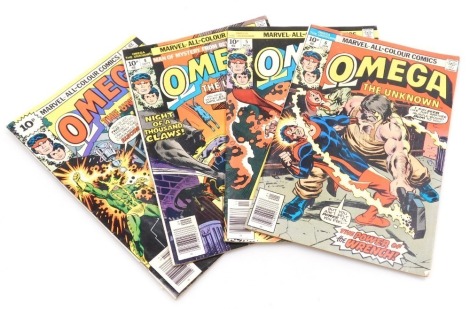 Marvel comics. Four editions of Omega The Unknown, issue 3, 4, 5 and 6, (Bronze Age).