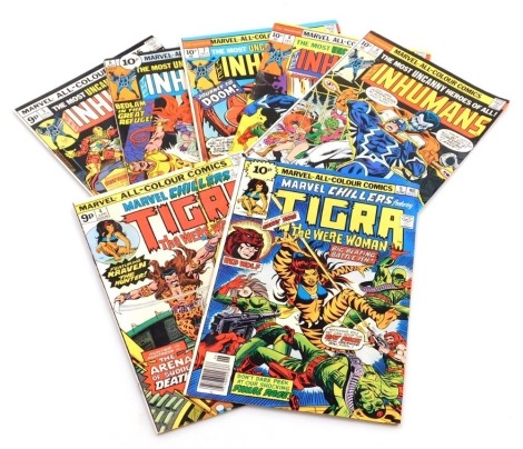 Marvel comics. Two editions of Tigra The Werewoman, issues 4, 5 and Five editions of The Inhumans, issue 3, 6, 7 ,8 and 9, (Bronze Age).