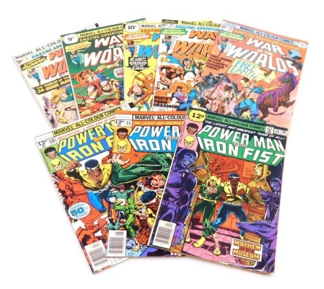 Marvel comics. Two editions of Powerman and Ironfist, issues 51 and five editions of War Of The Worlds, issues 35-39 inclusive. (Bronze Age).