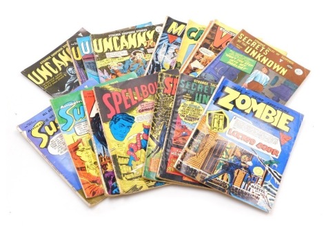 Miscellaneous comics. Amazing Tales Creepy Worlds, Issue 99. Mystic Stories of Weird Adventure, Issue 64. Tales of Weird Adventure, (Zombie)., Issue 7. Amazing Stories of Suspense, Issue 85,145. Secrets of the Unknown, Issues 99,155. Stories of the Supern