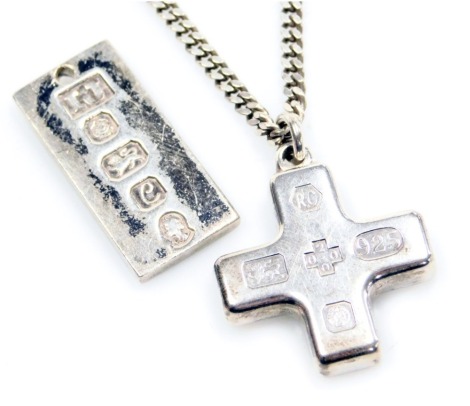 An Elizabeth II silver Millennium cross on a curb link neck chain, together with a silver pendant, Sheffield 1977, 54.3g.