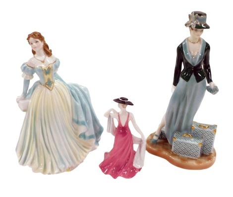 Two Royal Worcester porcelain figures, comprising Olivia, Summer Romance, and Penelope, 250th anniversary figure, modelled by Richard Moore, together with a Coalport porcelain figure modelled as Poppy (3)