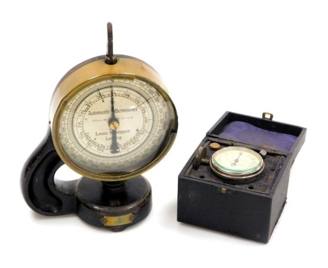 An early 20thC automatic micrometer by Louis Shopper Leipzig, on a cast iron stand, 22cm high, together with a Precision Instrument Company speed indicator, number A2703, 1945, boxed. (2)