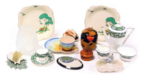 A Coalport Art Deco porcelain solitaire coffee set, Clifton pottery jar and cover, Grainger and Company Worcester porcelain wall pocket, further ceramics etc. (qty)