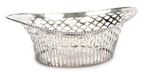 A Dutch silver sweetmeat basket, of oval boat form, with pierced decoration, Dutch import mark, 2.40oz.