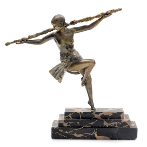 Pierre le Faguays (French, 1892-1962). Dancer of Thyrsus, patinated bronze figure, raised a stepped marble plinth, signed to top of plinth, etched to side of plinth Etling, Paris, 27cm high.