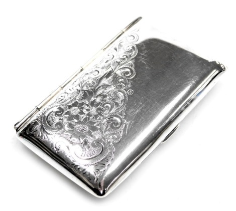 A Victorian silver bound purse, with engraved floral and foliate decoration, half reserve, monogram engraved, William J Holmes, Birmingham 1899, 1.64oz all in.