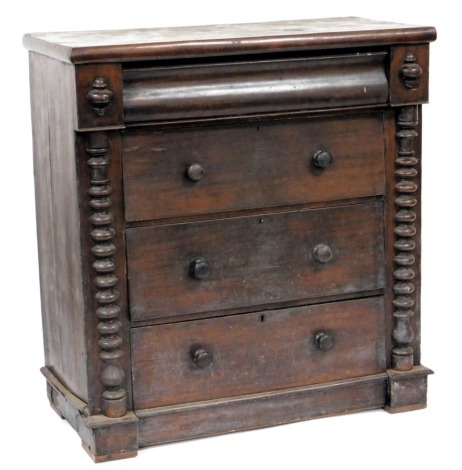 A Victorian mahogany Cumberland chest, with a cushion drawer over three further drawers, flanked by demi pilasters, raised on a plinth base, 120cm high, 111cm wide, 57cm deep.