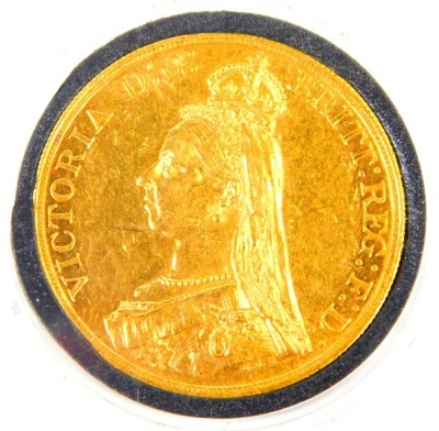 A Queen Victoria five pound sovereign 1887, 39.94g, in fitted case with certificate of authenticity. - 2