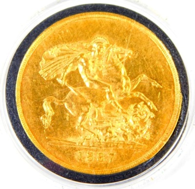 A Queen Victoria five pound sovereign 1887, 39.94g, in fitted case with certificate of authenticity. - 3