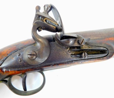 An early 19thC Belgian Sea Service flintlock pistol, with steel barrel stamped ELG (Belgian proof marks), walnut stock and brass lanyard ring, 38.5cm long. - 2