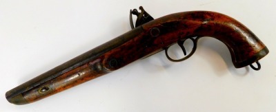 An early 19thC Belgian Sea Service flintlock pistol, with steel barrel stamped ELG (Belgian proof marks), walnut stock and brass lanyard ring, 38.5cm long. - 3