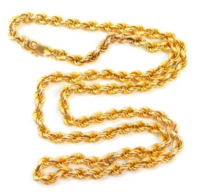 A 9ct gold rope twist necklace, with flattened curb clasp, 54cm long, 15.2g.