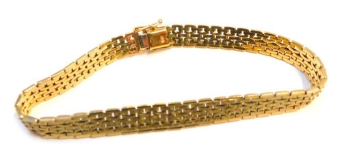 A 9ct gold bracelet, of hammered four bar design, with safety clasp, 20cm long, 15.2g.