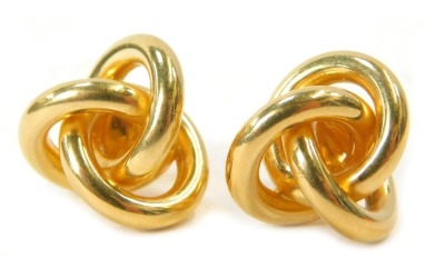 A pair of 18ct gold twist design earrings, each with two layered loops, 2cm wide, on single pin back with butterfly back, 5.4g.