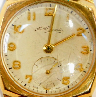 A Thomas Russellworth 9ct gold cased gentleman's wristwatch, the silvered numeric dial with gold hands and seconds dial, on a brown leather strap, 3cm wide, 22.4g all in. - 2