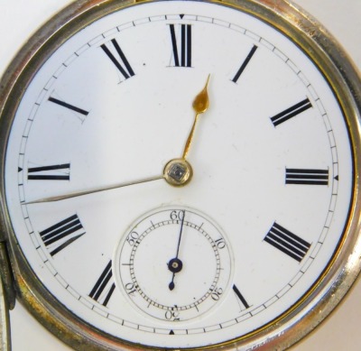 Two pocket watches, comprising a Victorian silver cased pocket watch with white enamel Roman numeric dial, two gold hands and a seconds dial, key wind, Chester 1890, 127.3g all in, and a Continental fob watch, white metal stamped 935, 171.8g all in. (2) - 5