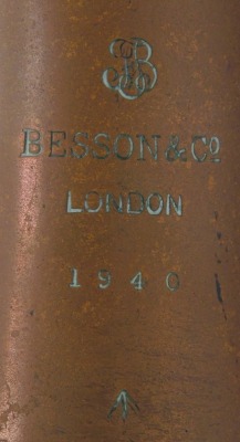 A Besson and Co London copper bugle, dated 1940, 24.5cm long. - 5