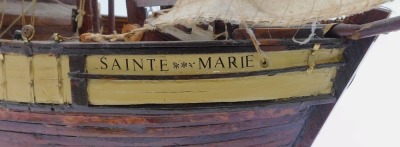 A wooden model of a fishing boat, named The Sainte Marie, La Rochelle 1883 Tunny Boat L24, on an oak stand, 68cm high. - 3