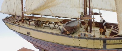 A wooden model of a fishing boat, named The Sainte Marie, La Rochelle 1883 Tunny Boat L24, on an oak stand, 68cm high. - 6