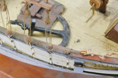 A wooden model of a fishing boat, named The Sainte Marie, La Rochelle 1883 Tunny Boat L24, on an oak stand, 68cm high. - 8