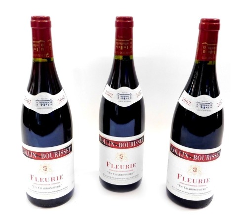 Three bottles of Collin-Bourisset Fleurie 2002.