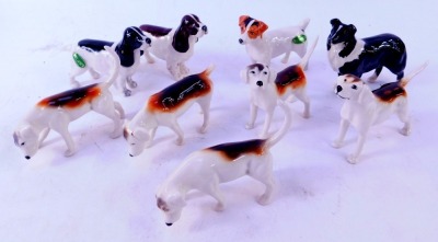 A group of Beswick pottery animals, comprising hunting scene dogs, foal, a fox, dapple grey foal and pony, two sheep, sheep dog, terrier. (a quantity) - 4