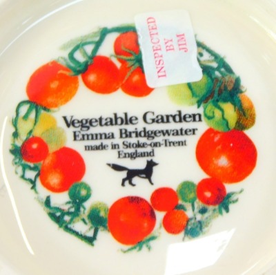 A group of Emma Bridgewater pottery from the Vegetable Garden series, comprising an oval platter in the Artichoke pattern, 36cm wide, and two small bowls decorated with garlic and chilli, 12.5cm diameter. (3) - 5