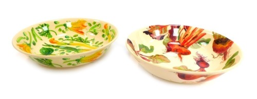 Two Emma Bridgewater pottery bowls from the Vegetable Garden series, comprising beetroot and courgette, 28cm diameter.