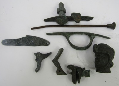 Various gun parts, to include a pistol stock, cast metal gun hardware, steel rod, etc. - 2