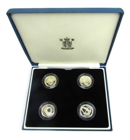 A Royal Mint United Kingdom Silver Proof pattern collection, comprising four coins for Forth Bridge, Telford bridge, Egyptian Arch, and Millennium Bridge, each coin weighing 9.5g, in fitted case with pamphlet.