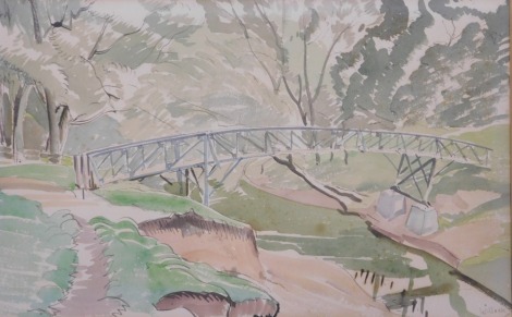 Willock (20thC School). Study of a bridge over a river, watercolour and ink, signed, 26.5cm x 43cm.