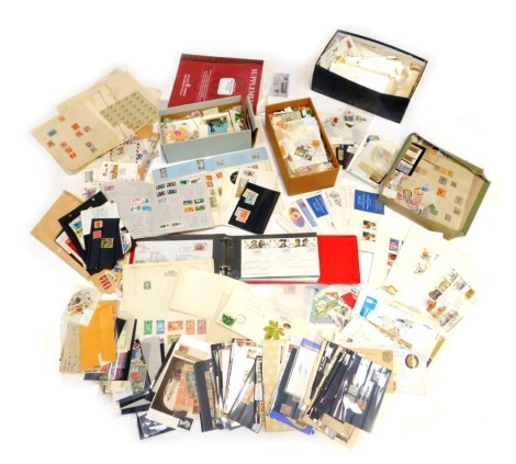 Philately. QEII world used postage stamps, comprising loose and albums, First Day Covers, Canadian postage stamps, GB, European and others. (1 box)