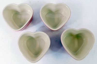 Four Le Creuset red love heart ramekin dishes, 9cm wide. - 2