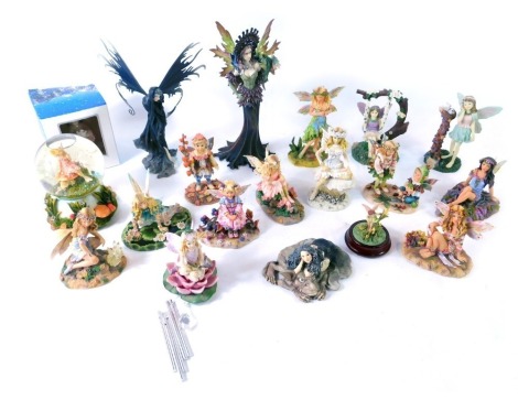 A group of Leonardo Collection fairy figures, to include Elfin Lanterns, Secret Dell, The Snowflake Faerie, Gathering Horse Chestnuts, The Wisteria Faerie, Brambly Hedge Fairy, The Honeysuckle Fairy, The Crystal Keeper, Forest Fairy, Among the Water Lili