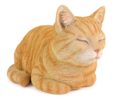 A resin figure of a seated ginger cat, 26cm wide.