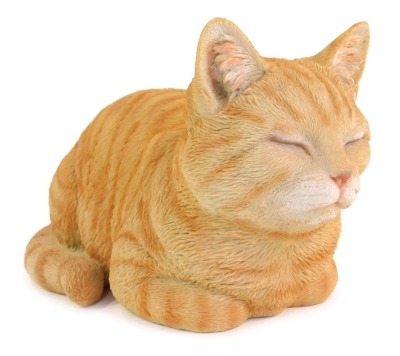 A resin figure of a seated ginger cat, 26cm wide.