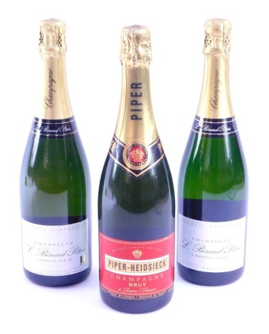 Three bottles of Champagne, comprising L Bernard Pitois (x2), and Piper-Heidsieck. (3)