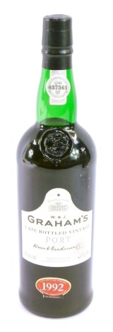 A bottle of W & J Grahams 75cl Port 1992.