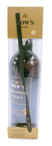 A bottle of Dow's Crusted Port, bottled in 2003, in presentation case.