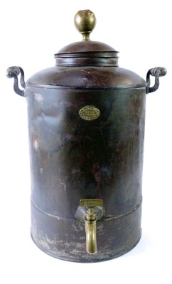 A R Hardy & Sons of Peterborough tea urn, with brass tap and two moulded wooden handles, 75cm high. - 2