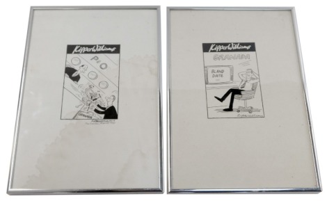 After Kipper Williams. To Grandpa, pen and ink sketches, The Guardian March 1993, 12cm x 12cm, and Blue Date, 12cm x 12cm, in modern silver coloured frames. (2)