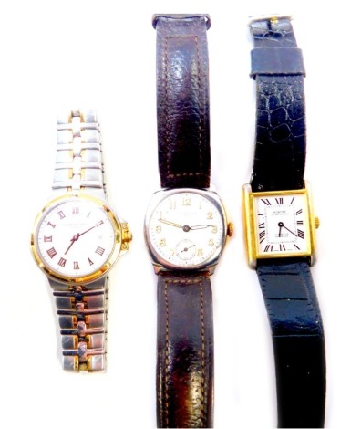 Three wristwatches, comprising a JW Benson of London silver cased 1950s gent's wristwatch, a Raymond Weil gent's stainless steel wristwatch, and a Montine gent's wristwatch. (3)