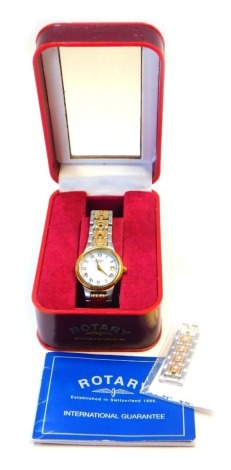 A Rotary bicolour lady's wristwatch, with additional links, boxed.